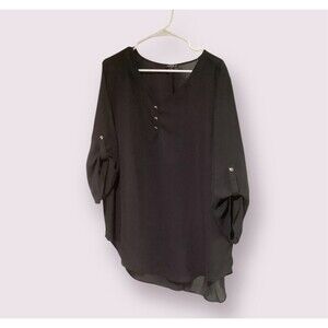 Sami & Jo Plus Black Semi Sheer W/ Buttons Roll Tab Long Sleeve Size 1X Women’s